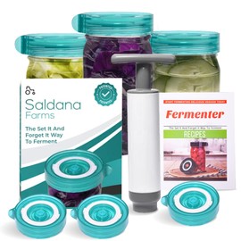 Kit de fermentación Easy Fermenter, incluye 3 tapas de fermentación para tarros de boca ancha y bomba de extracción de oxígeno, tapa de bloqueo de aire para fermentar kimchi, pepinillo y chucrut