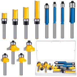 12 Pcs Router Bits Including 4 Flush 4 Roundover 4 Pattern Flush Trim Router Bits, All 1/4 Shanks, Ideal for Cutting on Wooden Materials, 4 Sizes, 3styles