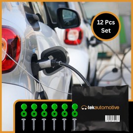 Tek Automotive 12 Pcs Number Plate Screws and Green Caps Set | Car Number Plates Fixing Kit for EV Electric Vehicles Car Registration Plates Screws and Green Screw Cover Caps