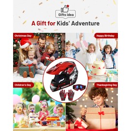 Oumurs DOT Youth Dirt Bike Helmet with Goggles & Gloves for 5-14 Years Old, Kid ATV Helmets for Youth Boys Girls, Four Wheeler Helmet, Motocross BMX MX UTV Offroad Street Go Kart Dirt Bike Dinosaur