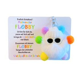 Endlich Schulkind! Mut-Monster FLOBBY, Geschenk Einschulung, Glücksbringer, Mutmacher, Schultüte, Lernhelfer, Anhänger Mäppchen oder Ranzen (Bunt)