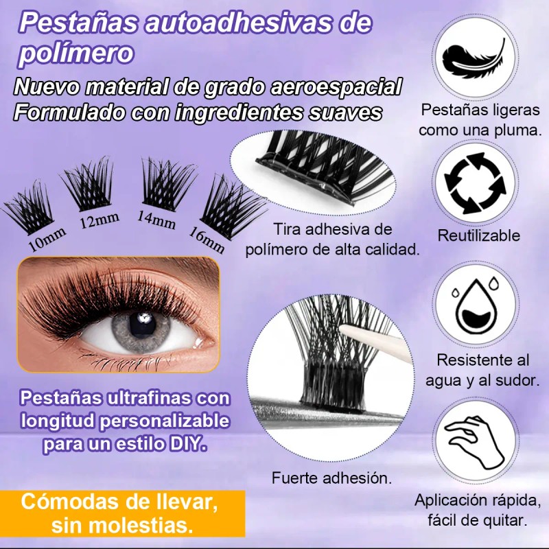 Kit De Pestañas Autoadhesivas Impermeable Y Reutilizable Diy Negro
