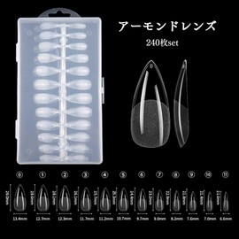 JIANDO Nail Tips, Ultra Thin, Transparent, 240 Pieces, Long, Clear, Sanding, Natural Fit, False Nails, Long Tips, For Practice and Salons, Nail Art with Storage Case, Almond