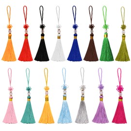 Pack of 15 Mini Tassels, 15 Colours, Handmade Tassels with Beads, Chinese Knot for Jewellery Making, Souvenir, Bookmark, DIY Craft Accessories