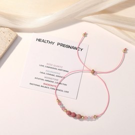 Kvekstio New Mom Bracelet Gift- Healthy Pregnancy 4mm Beads Natural Stone Adjustable Rope Bracelet for Mom to Be, Positive Energy Pregnancy Support, Pregnancy Announcement Spiritual Gift for Mother