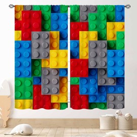 TKUYO Building Blocks Blackout Curtains, Kids Boys Abstract Colorful Geometric Brick Constructor Toy Curtains Bedroom Playroom Living Room Abstract Window Treatments Drapery 2 Panel, 42"x63" Inch