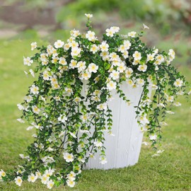 RECUTMS Hanging Flowers Artificial Plants Outdoor 4Pcs Spring Wall Plant Faux Greenery Fake Shrubs for Indoor Ivy Vines Garland Decor for Bedroom Patios Balcony Office (White)