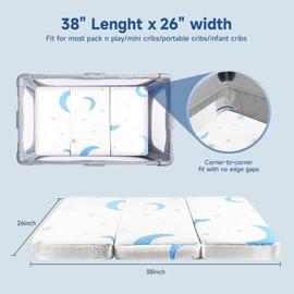 PanKers Trifold Pack and Play Mattress 38"x26" Foldable Dual Sided Soft & Firm Memory Foam Pack N Play Mattresses, Portable Travel Mattress for Pack n Play with Carry Bag