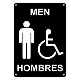 Weatherproof Plastic Vertical ADA Men - Hombres Accessible Restroom Sign with English & Spanish Text and Symbol