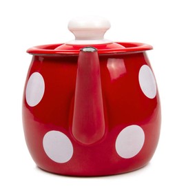 VERYKE Tea Brewer Enameled Steel Teapot Red White Polka-dot Enamelware Teapot 1.1-qt. (1 L) Kitchen Teapot.