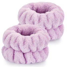 Dorbetar 2 Pcs Wrist Towels for Washing Face, Microfiber Wrist Bands for Washing Face, Spa Wristbands for Washing Face, Fluffy Towel Bands, Arm Bands for Washing Face for Woman Children（Purple）