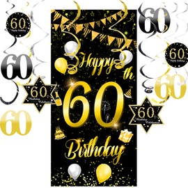 60.Geburtstag Banner für Männer Frau 60 Geburtstag Deko Geburtstagsdeko Gold Banner Geschenk XXL mit 60th Birthday Spiralhänger