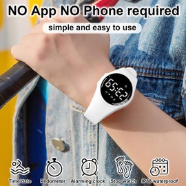 Fitness Pedometer Watch without App, 1 Hour Charging for 21 Days Use, IP68 Waterproof Digital Sports Watch with Alarm Clock Timer Step/Distance/Calorie Counter for Kid Boys Girls Aged 5 And Up