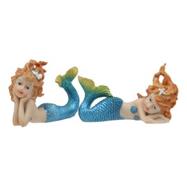 Ebros 4.25" Wide Colorful Nautical Ocean Mermaid Mergirls Under The Sea Miniature Figurines Set of 2 Fantasy Mermaids Sirens of The Seas Figurines Fairy Garden Collectibles