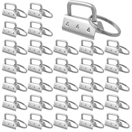Hevysuo 30PCS Key Fob Hardware,Keychain Bracelet Hardware 32mm,Metal Tail Clip Wristlet Clamps Set with Split Rings for Bag Webbing Wristlets Lanyards(Silver)