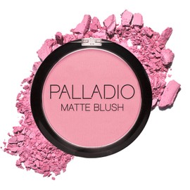 Palladio Matte Blush, se aplica suavemente sobre las mejillas, apariencia mate suave y acabado uniforme, cobertura aterciopelada impecable, maquillaje que se mezcla sin esfuerzo, Berry Pink