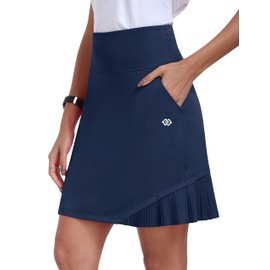 MoFiz Tennis Skort Women's Tennis Skirts Knee-Length Sports Skirt High Waist Stretch Golf Skirt Outdoor Skirt Sports Skirt with Inner Shorts, navy blue