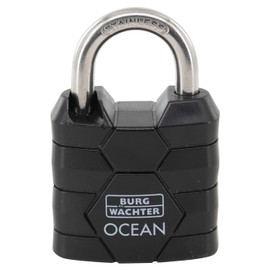 Burg-Wächter Padlock with 2 Keys, 4.8 mm Shackle Thickness, Marine Waterproof, Solid Brass Body, Double Locked, Ocean 490 Ni 30 SB, Black