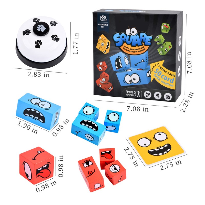 Wooden Face Changing Magic Cube Game, Expression Puzzle Building Blocks