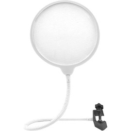Pop Filter for Recording Microphone, Large Dual-Layer Recording Studio Pop Shield, Flexible Metal Gooseneck Professional Pop Filter (White)