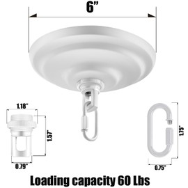 MAYOMAJO 6 Inch Light Canopy Kit with Heavy Duty, Replacement Cover Plate with Mounting Hardware for Chandelier, Pendant Light, Swag Light, Flower Basket or DIY Projects (White)