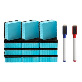 Everglades Backcountry 12 Pack Magnetic Refrigerator Whiteboard Dry Erasers with EZ-Erase Felt Light Blue 2 Inches Complete with Bonus 2 Magnetic Marker Pens