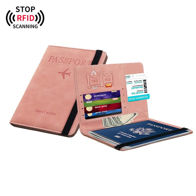 LELYFIT Passport Book Holder Cover Case with Elastic Strap,PU Leather
