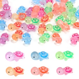 Demarsen Pack of 50 Luminous Mini Resin Turtles, 6 Colours, Mini Figures, Tortoise, Luminous Small Turtles Play Sets for Birthday Party, Home, Garden, Aquarium