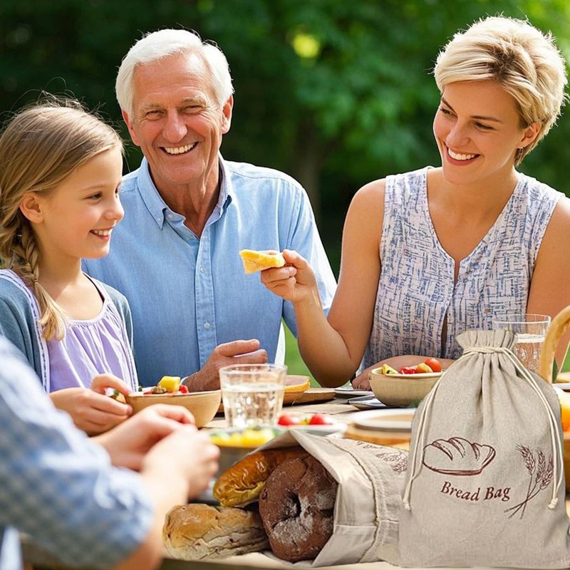 Pack of 2 Linen Bread Bags with TPU Inner Lining,