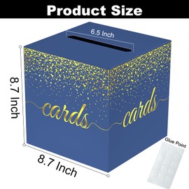 WNINK Blue Gold Cards Box, Cards Receiving Box For Birthday, Graduation, Wedding, Bridal or BabyShower,Anniversaries, Retirements, Engagement Party Decorations Supplies Money Box