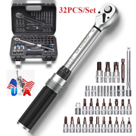 CyclingDeal 32pcs Torque Wrench Socket Bike Tool Set 1/4" Driver 1.5-17.7 ft-lbs (2-24 N.m)