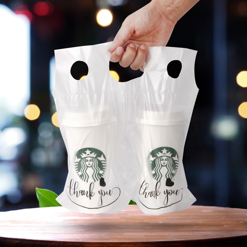 Camtoms Drink Carrier Bag - 100pcs 2 Cup Carrier with