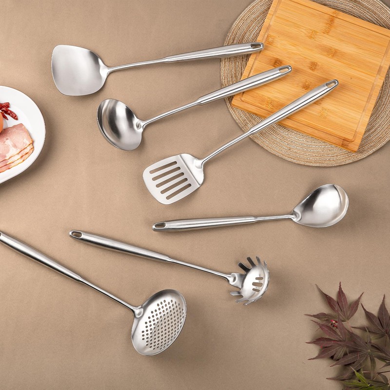 FJNATINH 6-Pieces 304 Stainless Steel Wok Spatula Set,Cooking Utensil Set,Soup