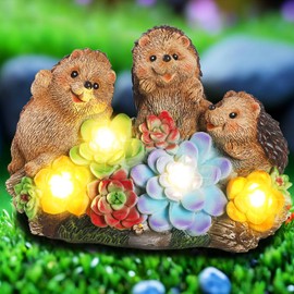 3 Hedgehog Solar Garden Statues with Succulent,Outdoor Lights for Garden Decor, Animal Figurines Resin Hedgehog Decor Outdoor Statues, Ideal decoration for Lawn Patio Yard, Gifts for Men Women