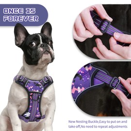 No Pull Dog Harness for Large Dogs, Adjustable No Choke Pet Vest with Dog Leash Fit Smart Reflective Pet Walking Harness for Training Easy Control Soft Handle Purple Camo L