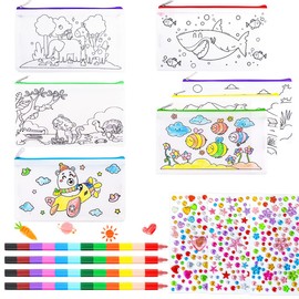 QIMMU Painting Bags for Children, Pack of 8 Pencil Case for Painting, Bag for Painting with Wax Crayons, Stackable Glitter Stones, Children's Birthday Party Favours (B)