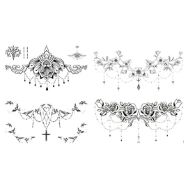 4 Sheets of Breast Tattoos Underboob Tattoos Ass Antlers Tattoos Roses Flowers Birds Tattoos BC4