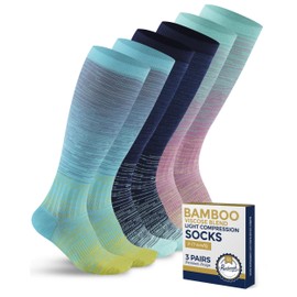 Pembrook Bamboo Viscose Light Compression Socks - 3 Pairs | 8-15 mmHg Compression Socks Women and Men | Support Socks for Soreness, Varicose Veins, Edema | Line Patterns