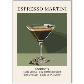 Happy Motive - Premium Cocktail Poster Available in DIN A3 or DIN A4 - Premium Print on 300 g Paper - Wall Decoration for Bar, Kitchen and Home Bar, Office without Frame Espresso Martini A4