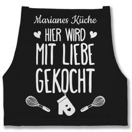 Geschenk mit Namen personalisiert by Shirtracer - Apron - Cooking Apron - Hier wird mit Liebe gekocht mit Name, 6 Black