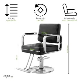 Raganet Silla Hidráulica Profesional Barbería Salón Belleza Base Metálica Redonda Ajustable Tapizado Acolchado Diseño Ergonómico Estilistas Plateado