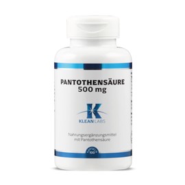Klean Labs - Pantothensäure (Vitamin B5) 500 mg - 100 Kapseln - vegan, ohne Gentechnik, ohne unerwünschte Zusätze - zur Verringerung von Müdigkeit und Ermüdung