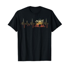 Funny Drummer Heartbeat Drum Set Musician Vintage Retro T-Shirt