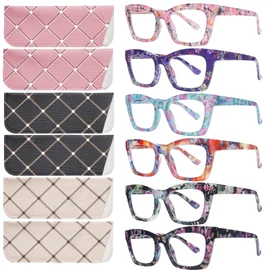 SIGVAN 6 Pack Oprah Style Reading Glasses Blue Light Blocking Square Computer Spring Hinge Readers for Women Men (6 Mix, 3.0, multiplier_x)