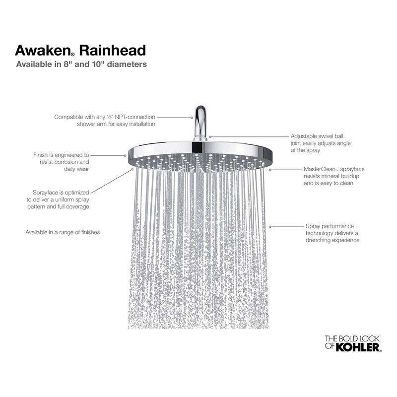 KOHLER 76464-G-2BZ Awaken 8 Inch Single-Function Rain SHOWERHEAD, 8" Fixed