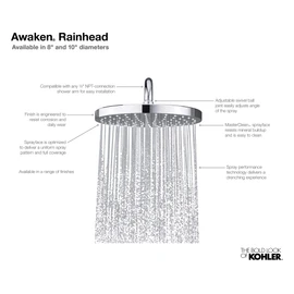 KOHLER 76464-G-2BZ Awaken 8 Inch Single-Function Rain SHOWERHEAD, 8" Fixed Round Rainfall SHOWERHEAD, 1.75 GPM, Oil-Rubbed Bronze