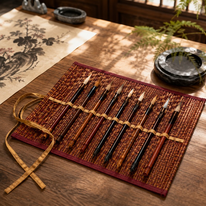 Bamboo Roll Up Brush Holder, 7/8/9 Slot Calligraphy Pen Case,
