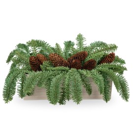 GnFlus Christmas Table Centerpiece, Mine Tree Pine Pinecones in Pot Artificial Xmas Plants Pine Needles Fake Greenery Stems in White Rectangular Wooden Pots for Table Centerpiece Christmas Decor