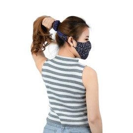 LOFBAZ Women's Hair Bobbles with Buttons for Face Mask Ear Protectors Protection Scrunchie Bow Tie Ponytail Accessories Short Blue OS