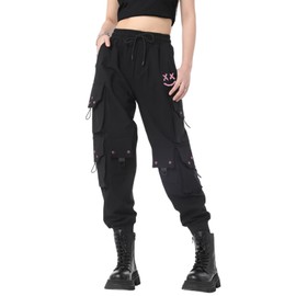 CLOAKA Cargo Pants Women Gothic Y2K High Waist Adjustable with Pockets Drawstring Street Techwear Jogger Sweatpants Black Pink